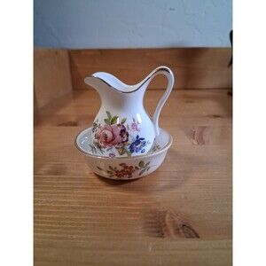 Vtg Pitcher Bowl Doll Hammersley Tiny Mini Bone China England Porcelain Flowers